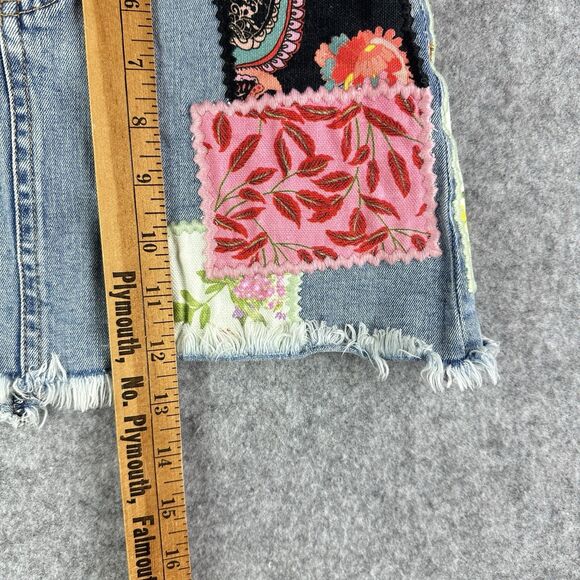Alice + Olivia Route 66 Patchwork Mini Skirt Womens 26 Blue Denim High Rise Boho - Picture 8 of 12